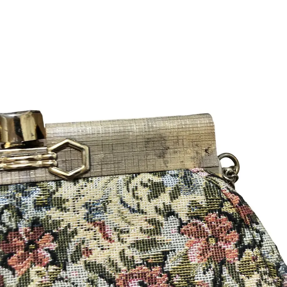 Vintage Wearwell Stitched Fabric Floral Gold Handbag Purse